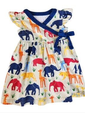 Kelly's Kids Girls Safari Animal Print Faux Wrap Flutter Dress Cream Cotton 4-5